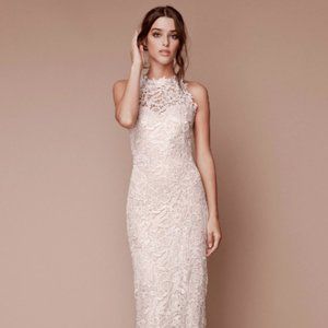 Designer Tadashi Shoji Ivory Wedding Dress with Court Train-Size 10